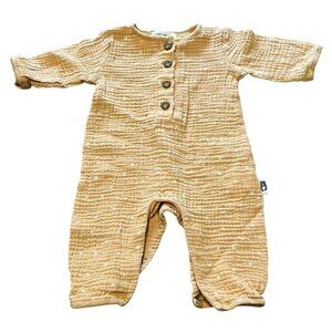 Rabbit + Bear 0-3 Month Organic Cotton Long Sleeve Jumpsuit‎ Orange Minimalist